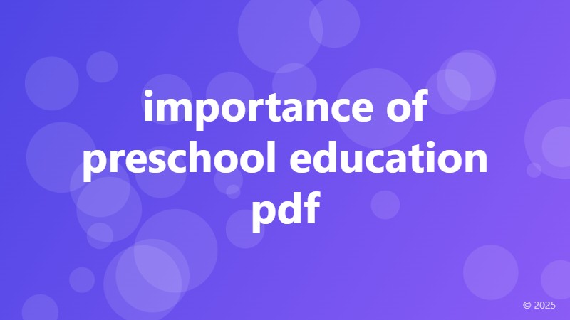 importance of preschool education pdf