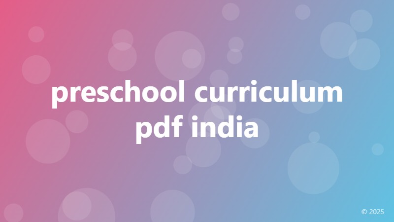preschool curriculum pdf india
