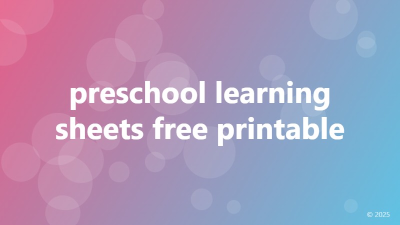 preschool learning sheets free printable