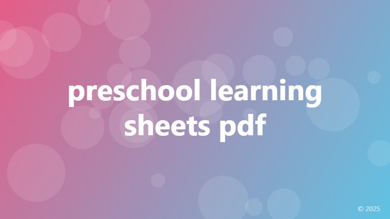 preschool learning sheets pdf