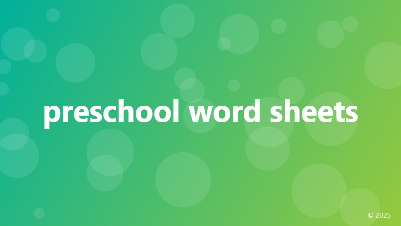 preschool word sheets